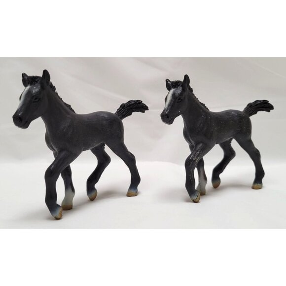 Vintage Schleich Lot of 2 Black 4" Long Lipizzaner Foal Colt Horse Figurines - Picture 1 of 9